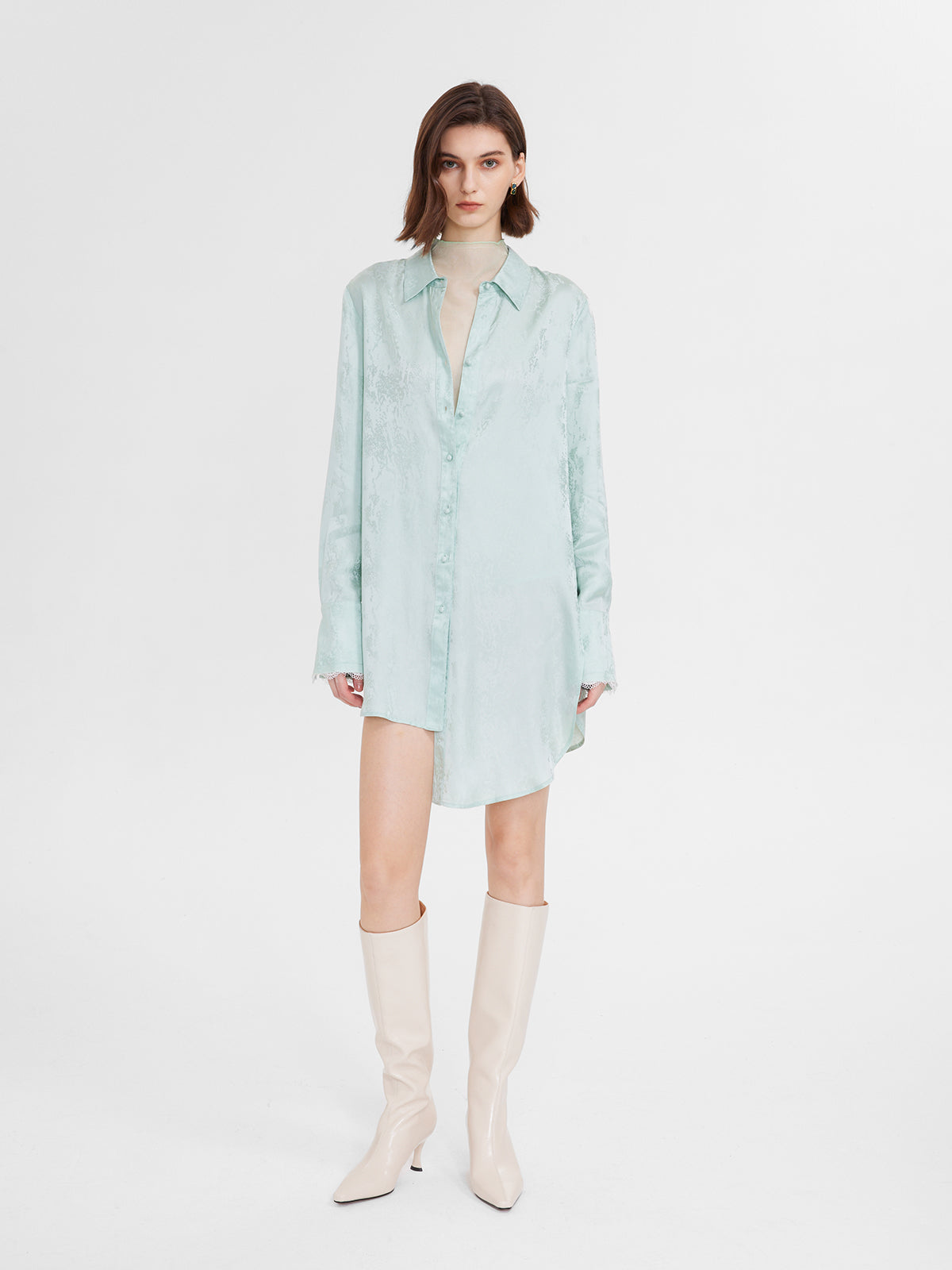 Mesh Sheer Turtleneck Long Sleeve T-shirt - Ahaselected