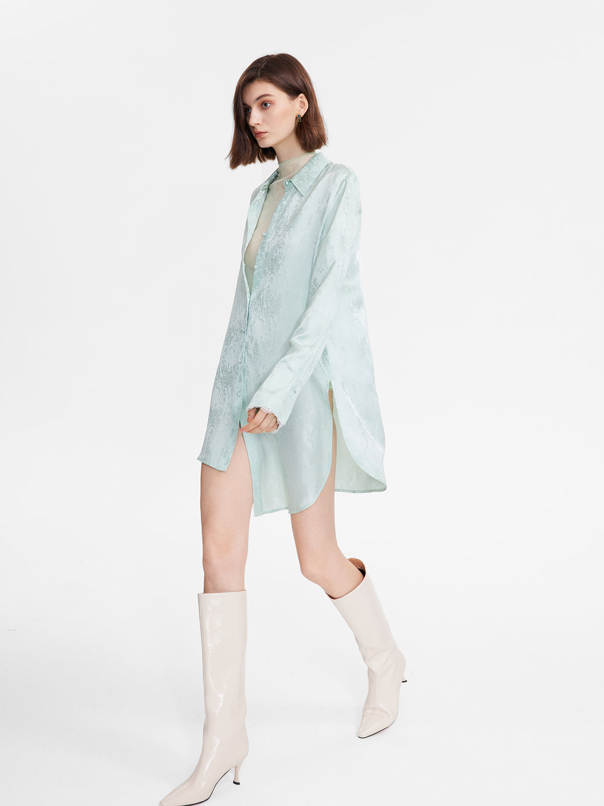Satin Long Sleeve Irregular Shirtdress - Ahaselected