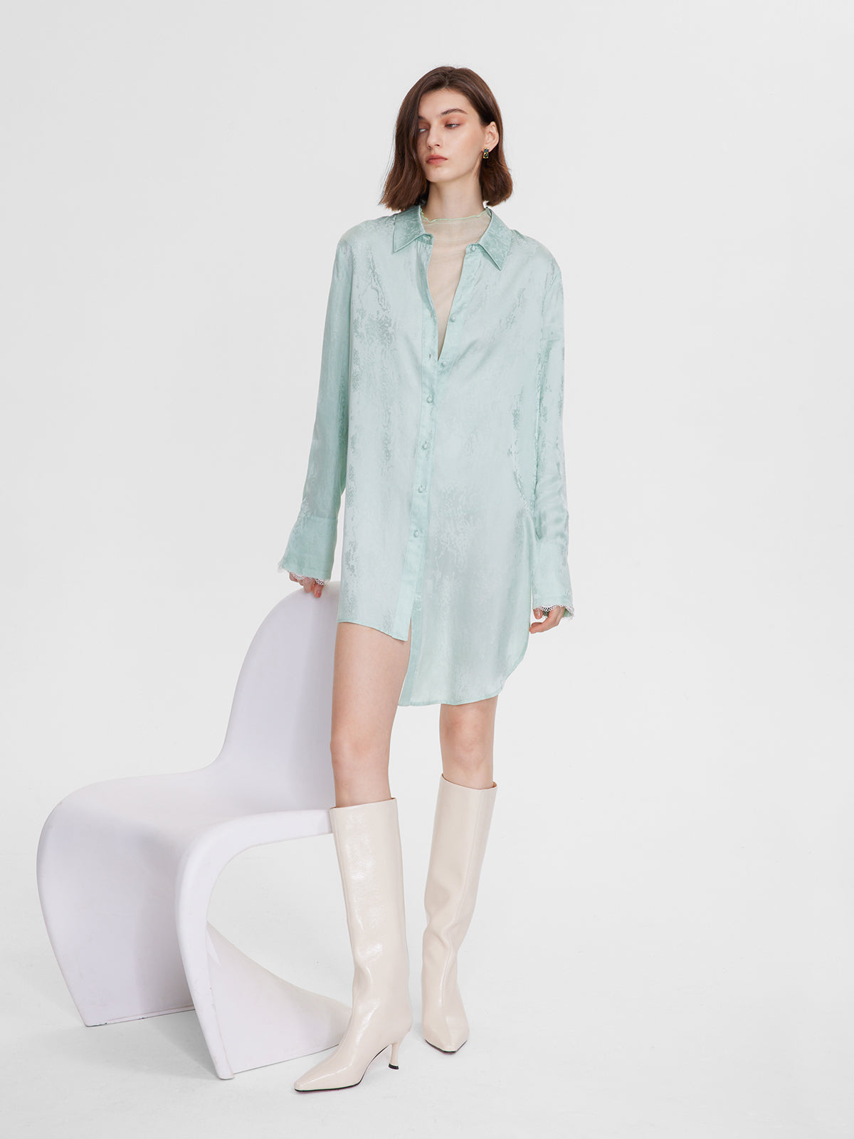 Satin Long Sleeve Irregular Shirtdress - Ahaselected