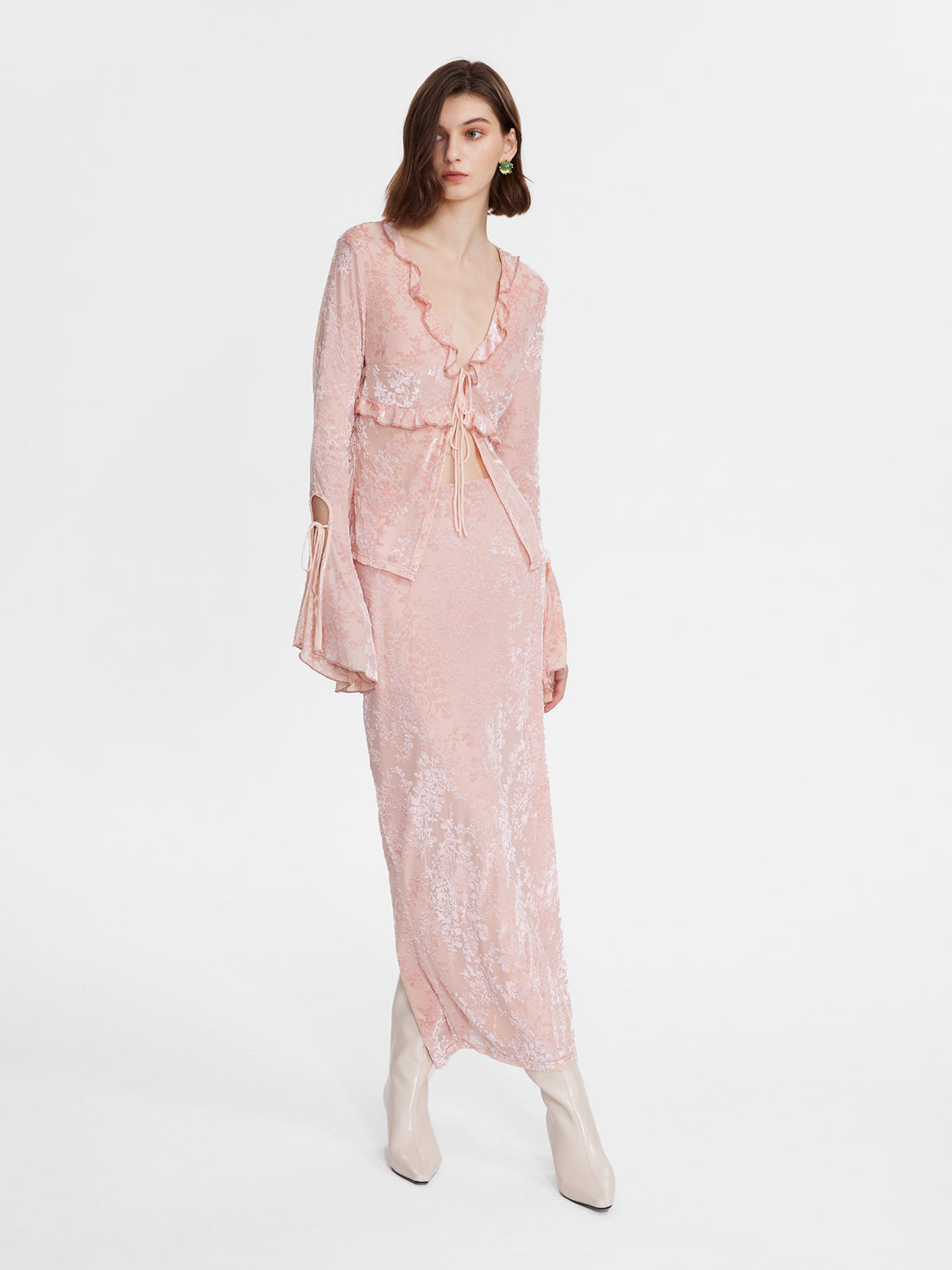 Jacquard Velvet Stretch Split Long Skirt - Ahaselected