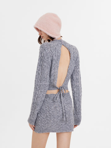 Twist Knitted Long Sleeve Backless Mini Dress