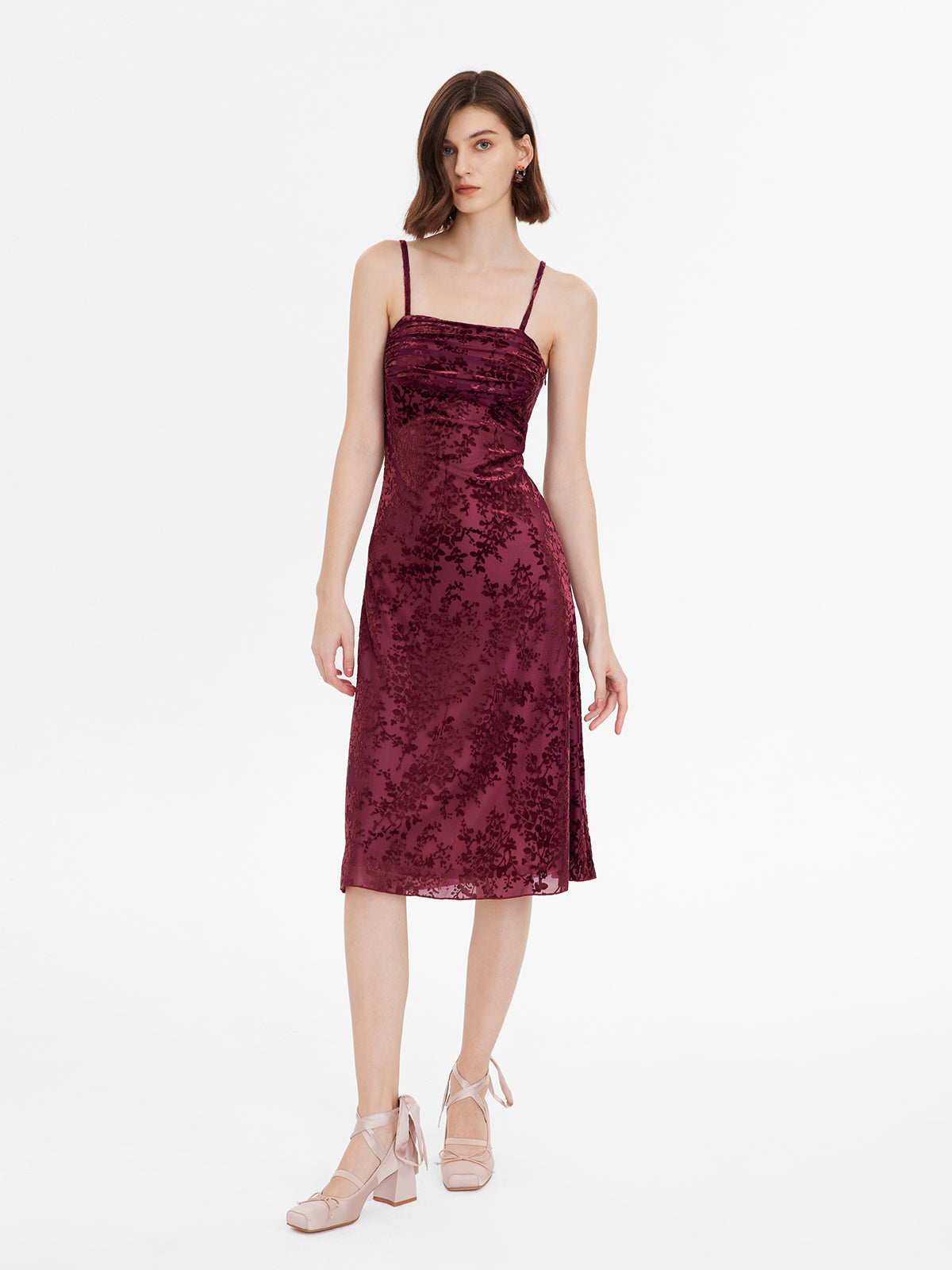 Lace Floral Velvet Ruched Strapless Dress - Ahaselected