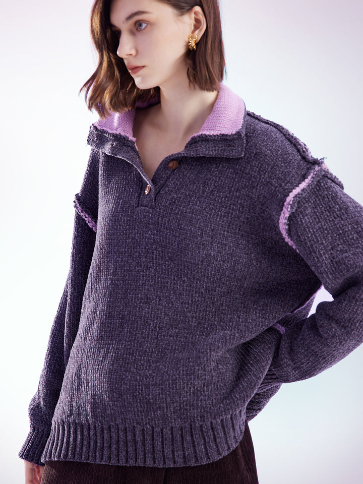 Colorblock Oversize Collared Sweater