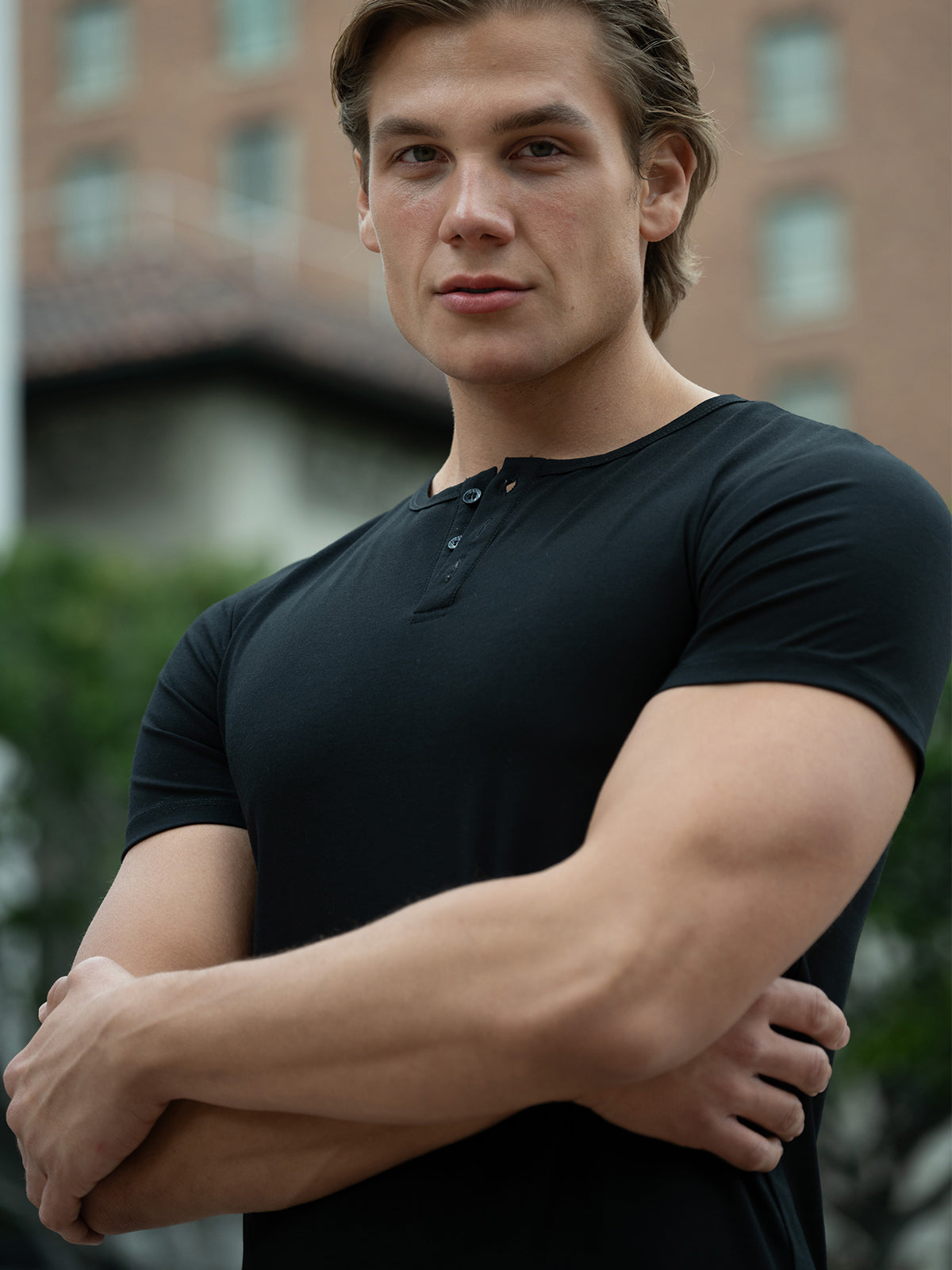 All Day Elite Henley Curve-Hem Stretch Short Sleeve - Ahaselected
