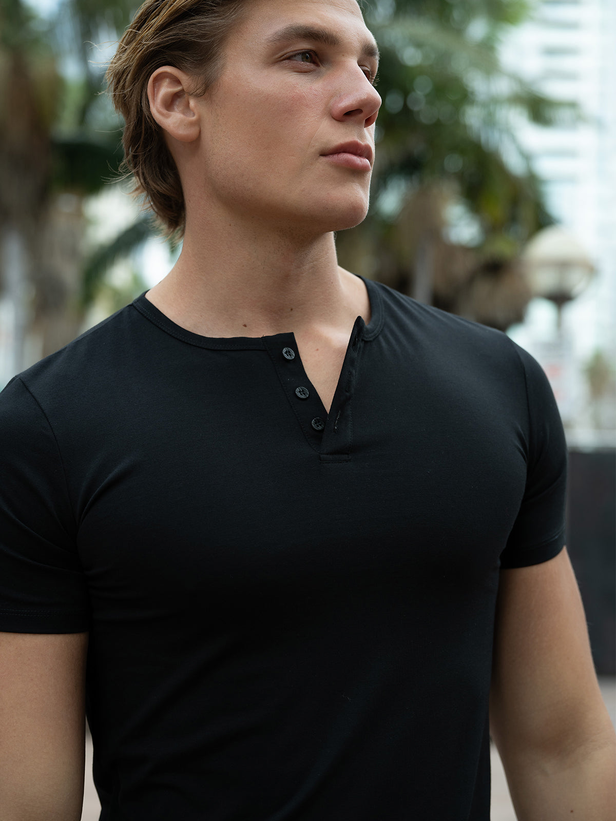 All Day Elite Henley Curve-Hem Stretch Short Sleeve - Ahaselected