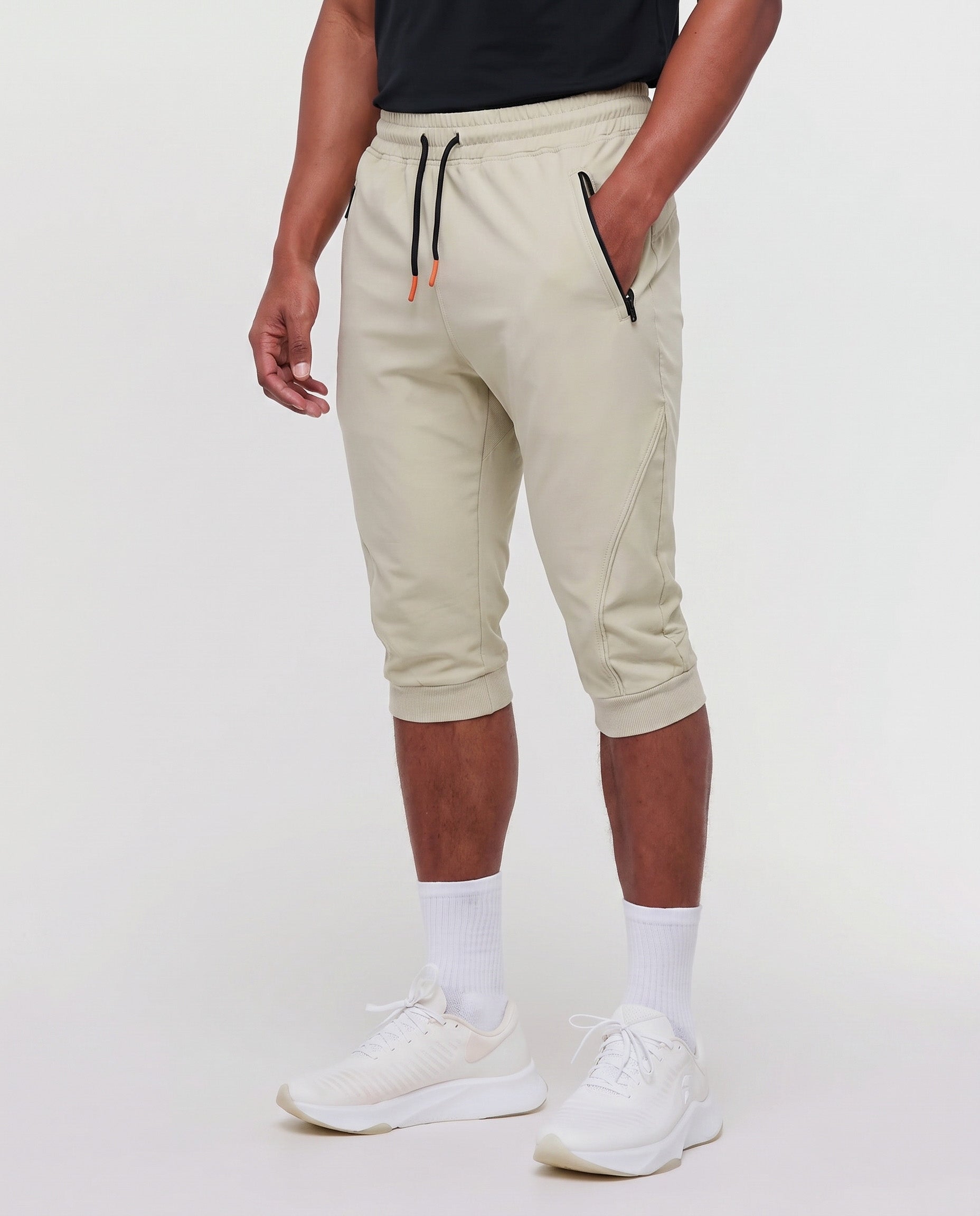 Men’s Cropped Jogger Shorts with Zipper Pockets