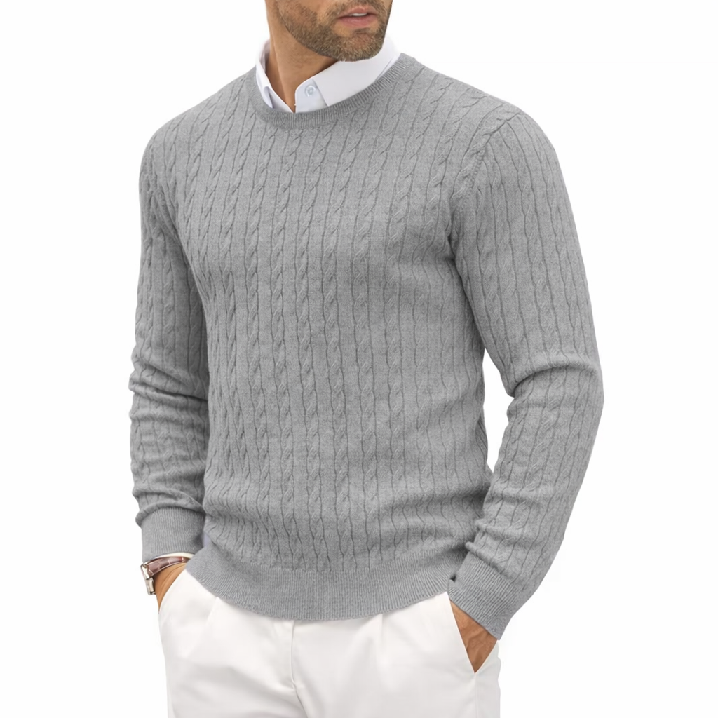 Men’s Cable Knit Crewneck Sweater - Ahaselected