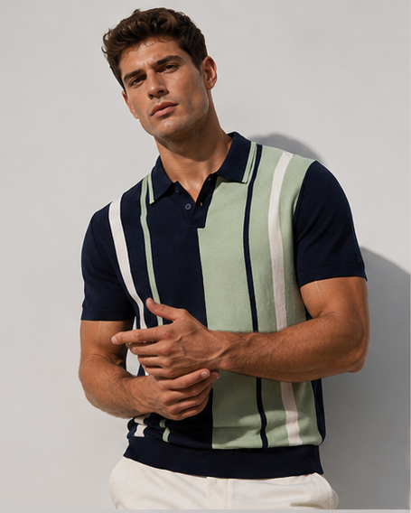 Polo en maille à rayures et empiècements colorés pour homme-thumbmail-3