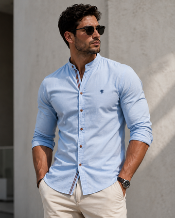 Men’s Slim Fit Cotton Mandarin Collar Shirt
