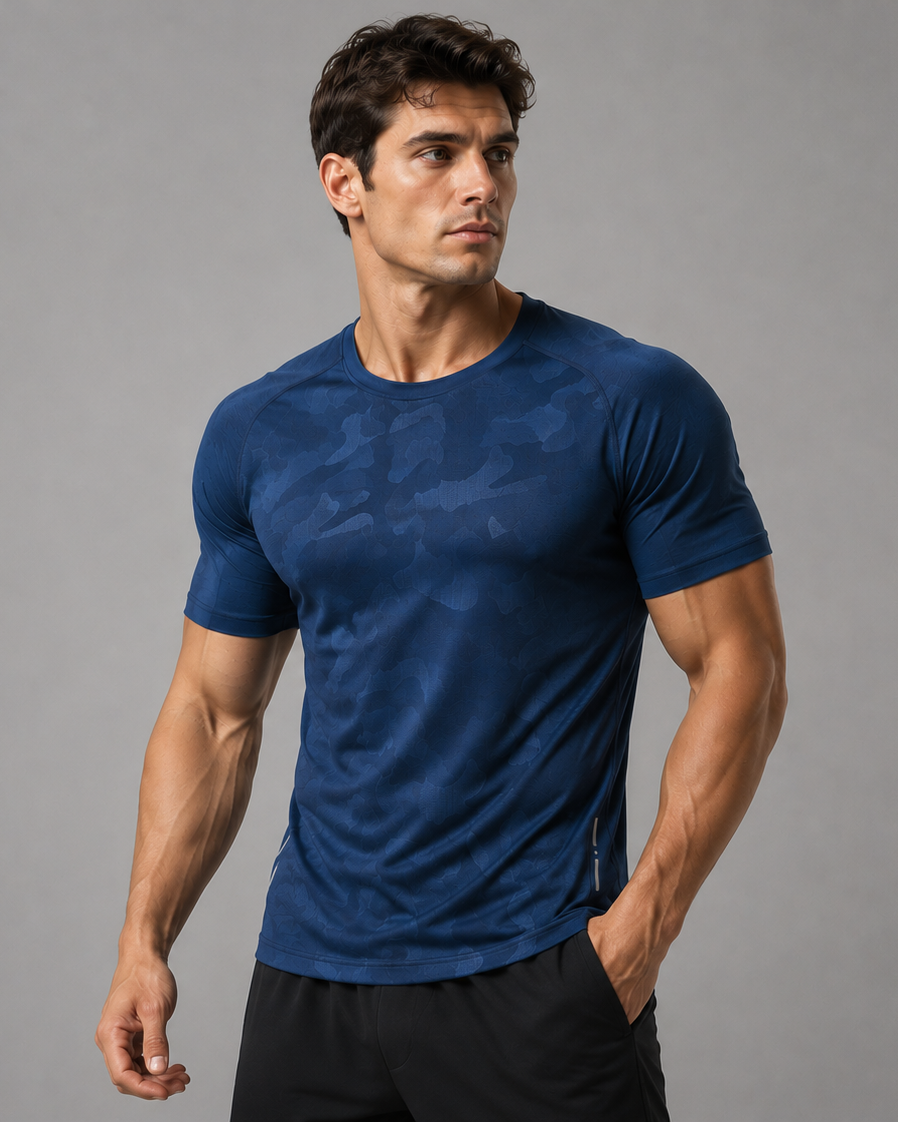 T-shirt d’entraînement pour homme à imprimé camouflage et tissu performant-thumbmail-4