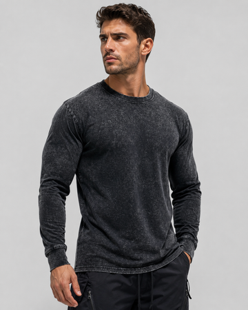 Camisa de manga larga con cuello redondo y lavado Heritage