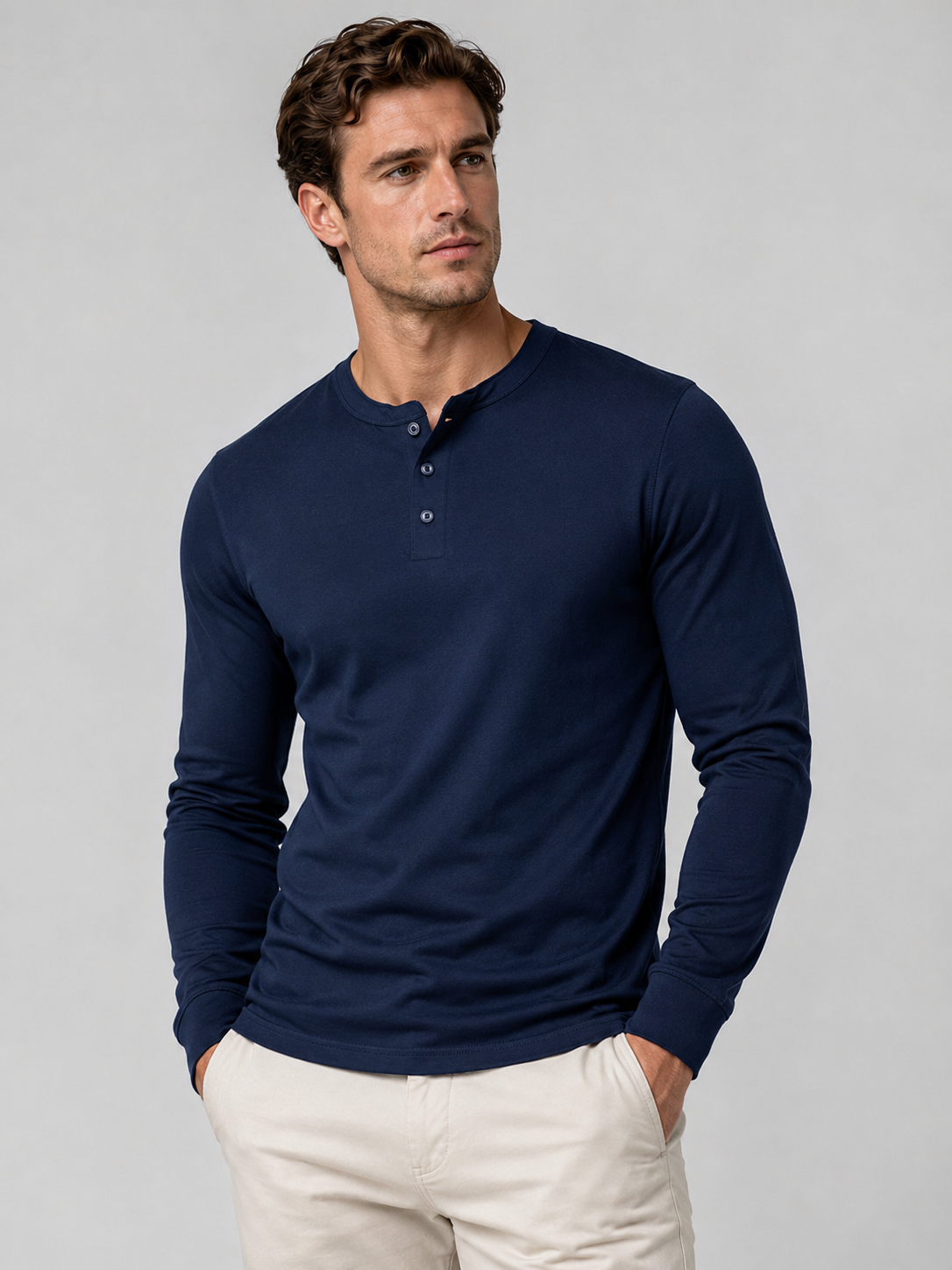 Klassisches Langarm-Henley-Shirt aus Baumwolle