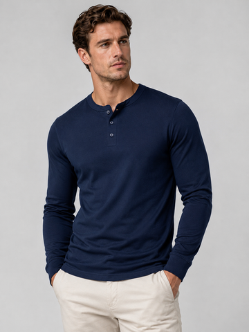 Camisa henley clásica de algodón de manga larga 