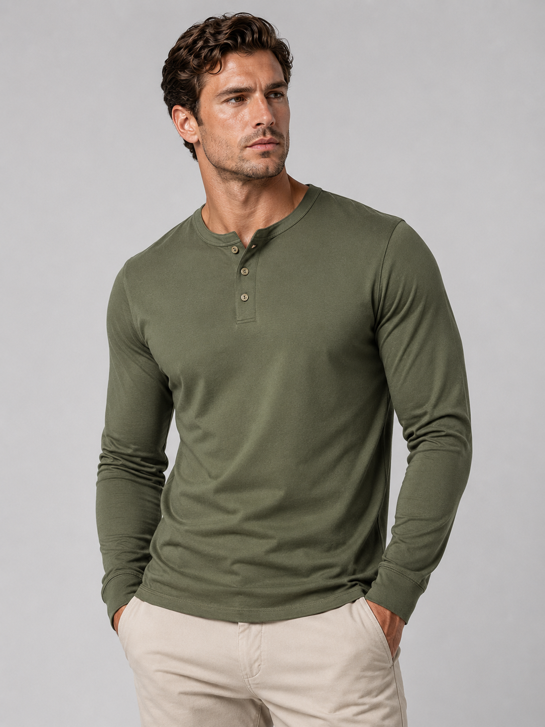 Chemise Henley à manches longues en coton classique-thumbmail-12