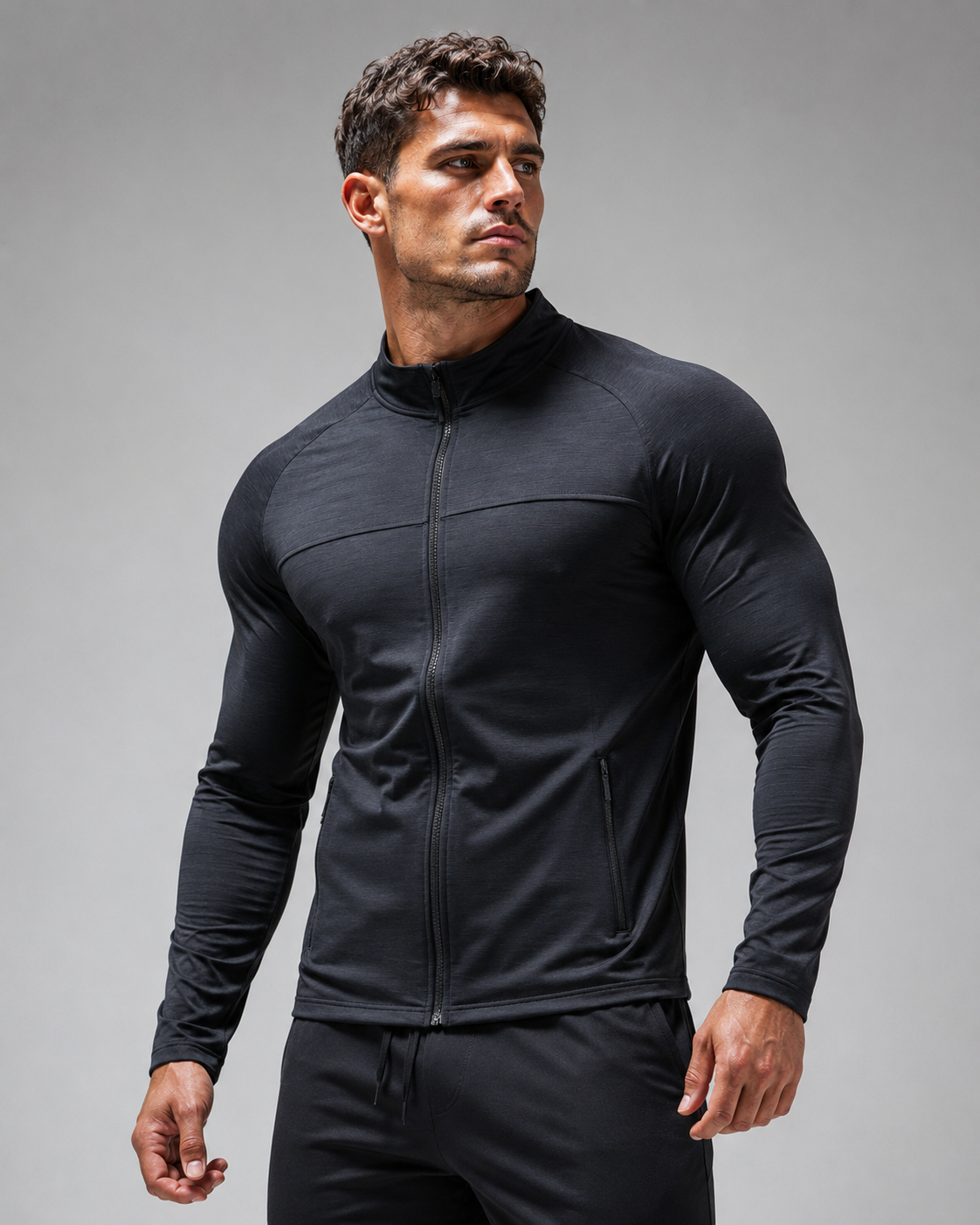 Muscle Fit Trainingsjacke mit durchgehendem Reißverschluss