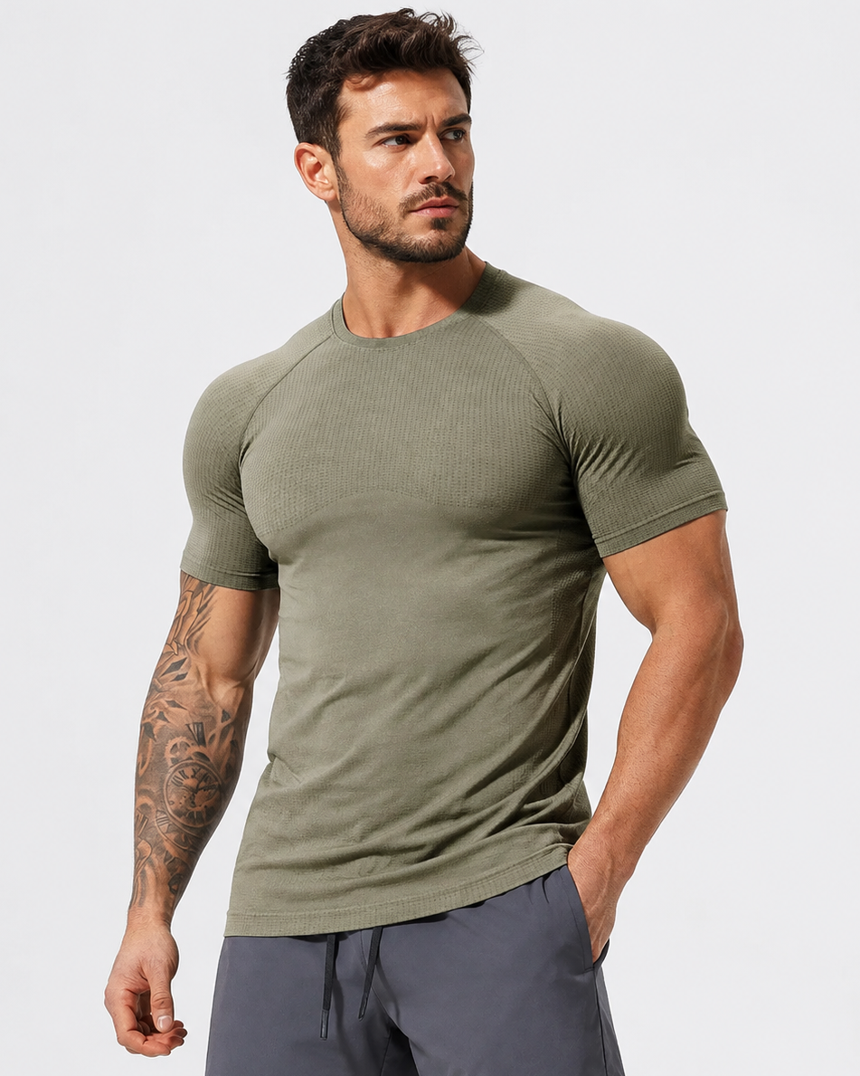 Men's Seamless Short Sleeve Muscle Fit Workout T-Shirt-thumbmail-1