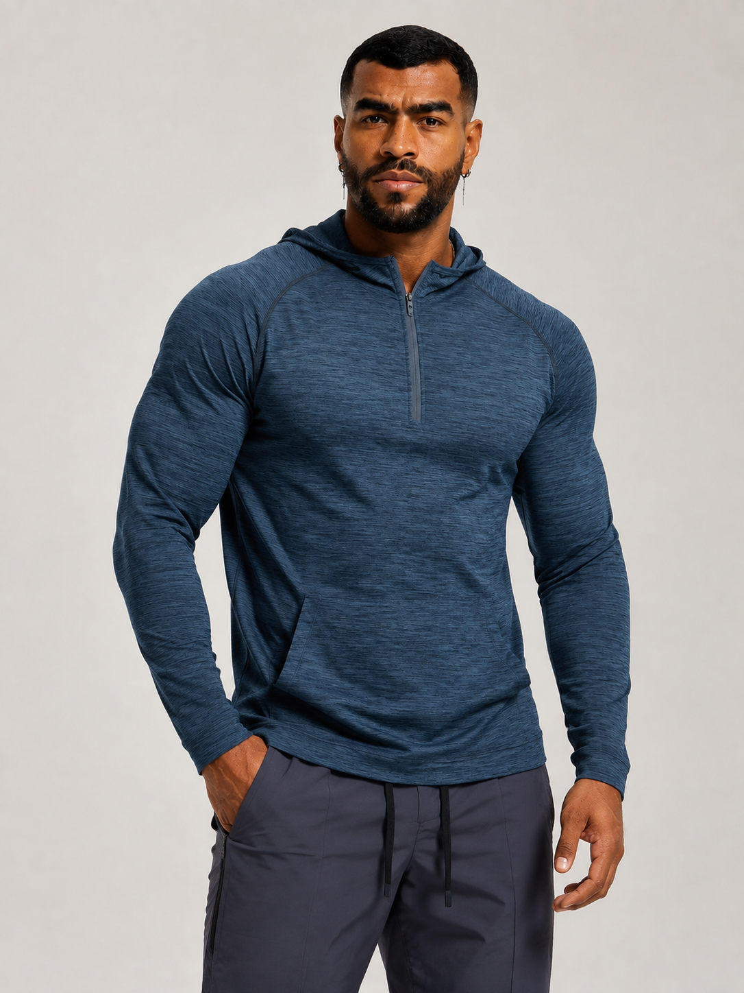 Men's Quarter Zip Hooded Long Sleeve Performance Shirt-thumbmail-1