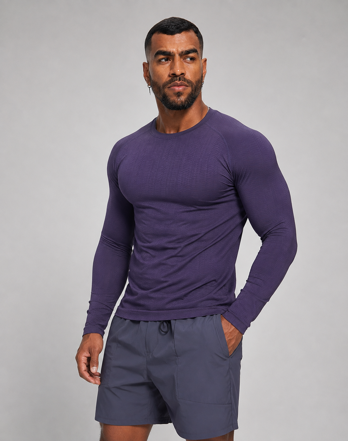 Men's Seamless Jacquard Long Sleeve Performance Shirt-thumbmail-1