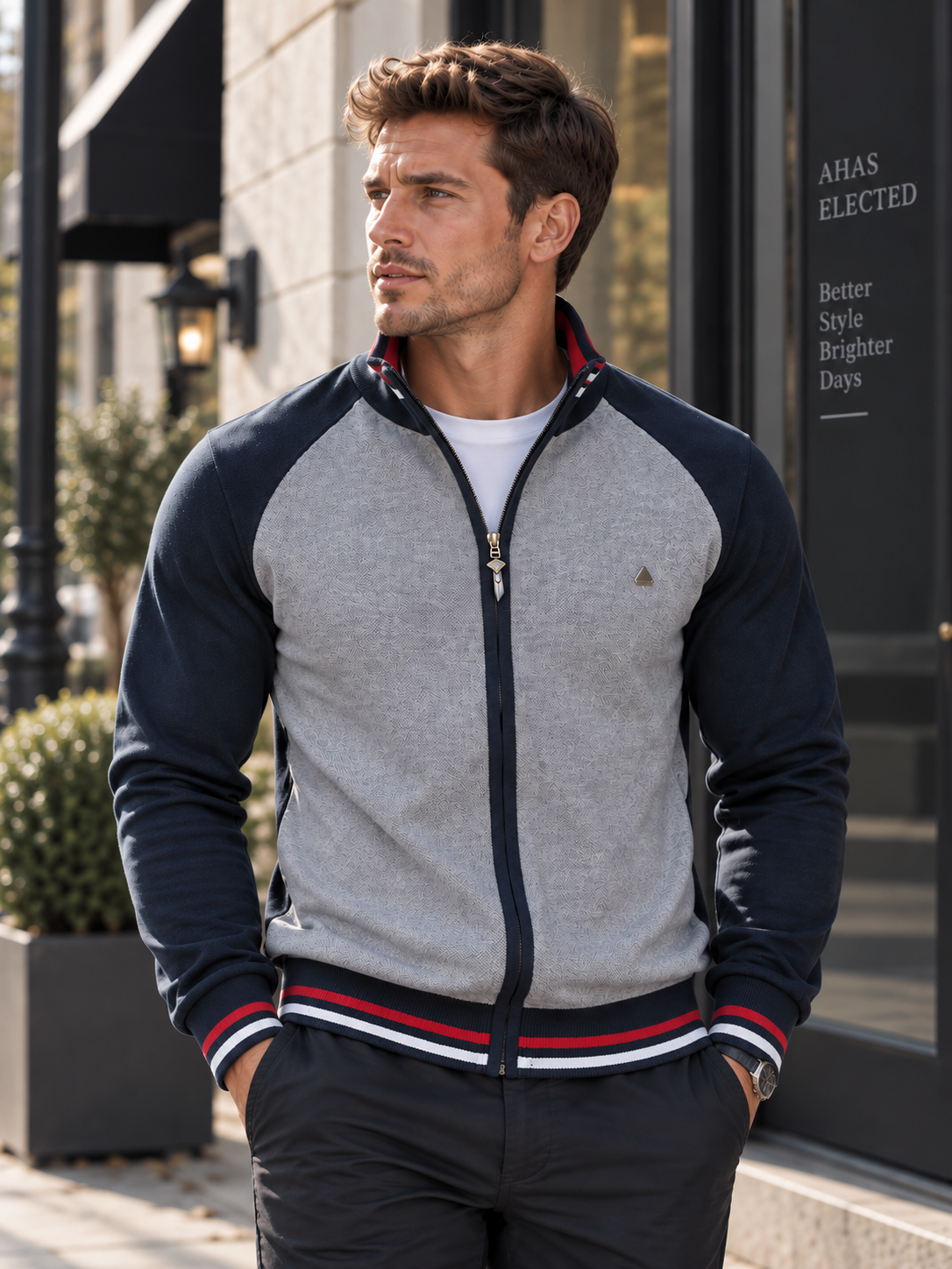Men’s Colorblock Full-Zip Knit Jacket