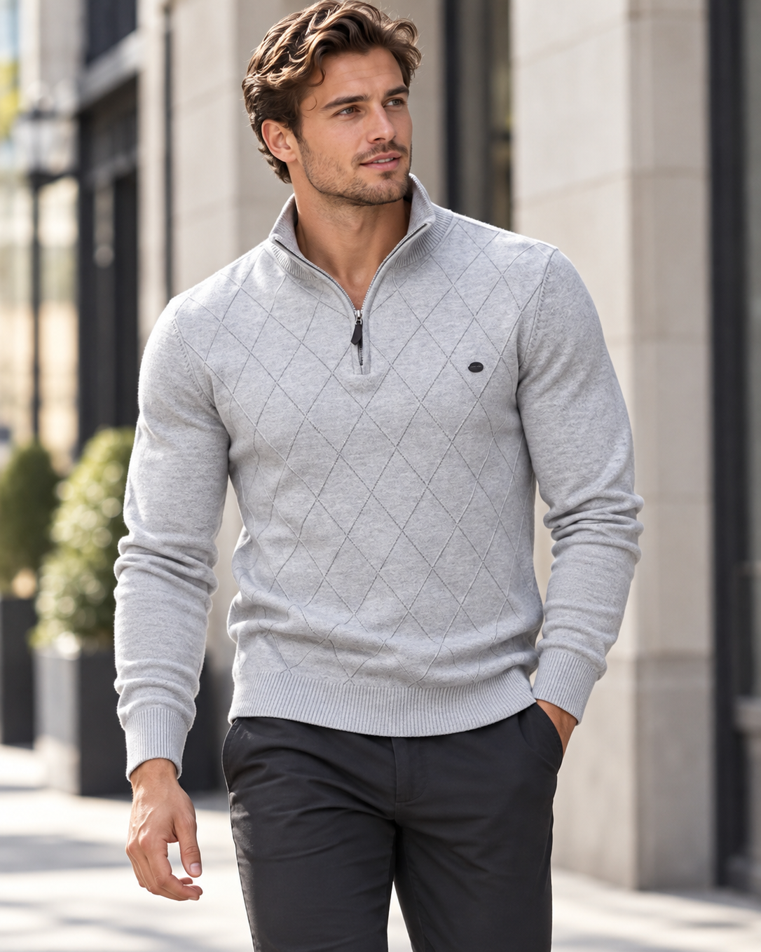 Men's Diamond Knit Quarter Zip Sweater