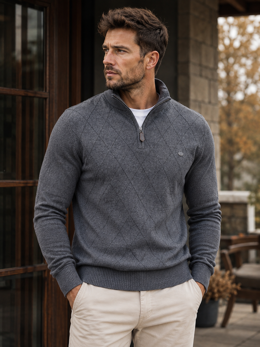 Men's Diamond Knit Quarter Zip Sweater