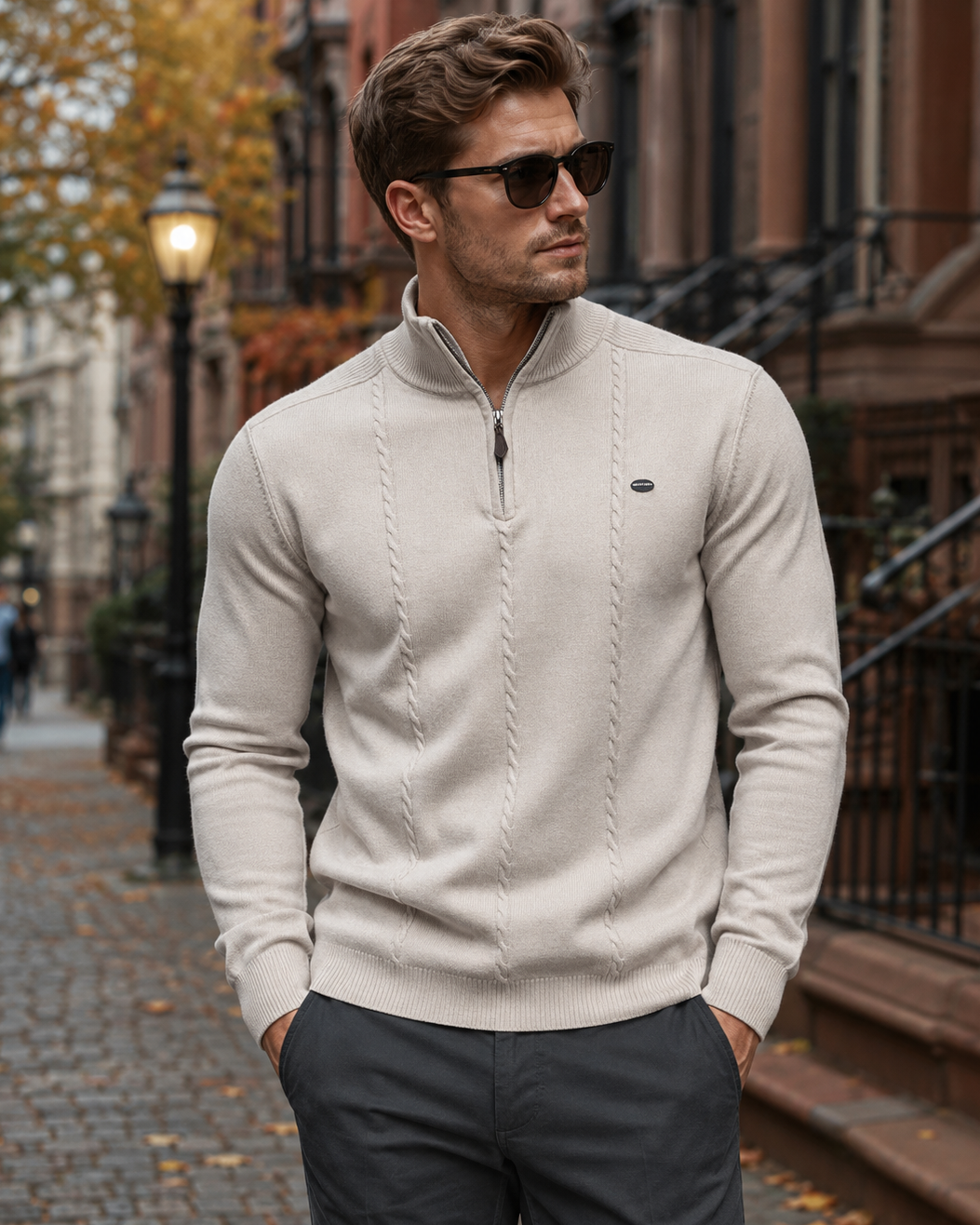 Men's Cotton Cable Knit Quarter Zip Sweater
