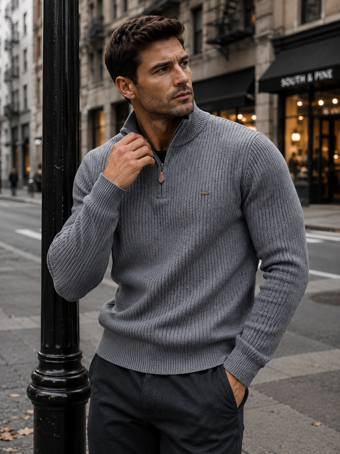 Men's Ribbed Knit Quarter Zip Sweater