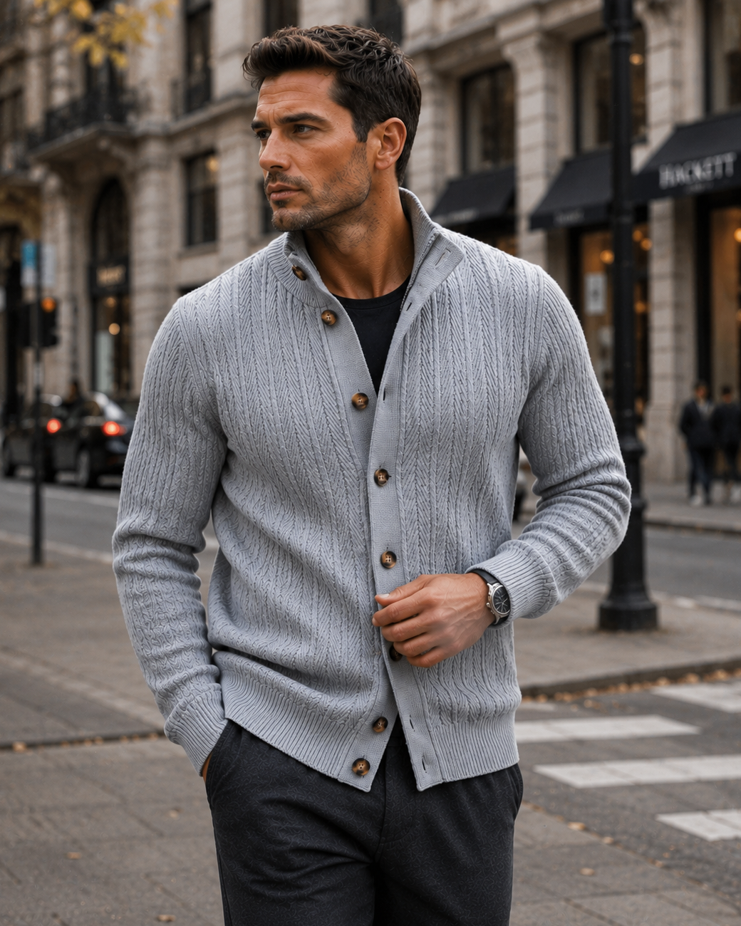 Men's Textured Knit Button Cardigan