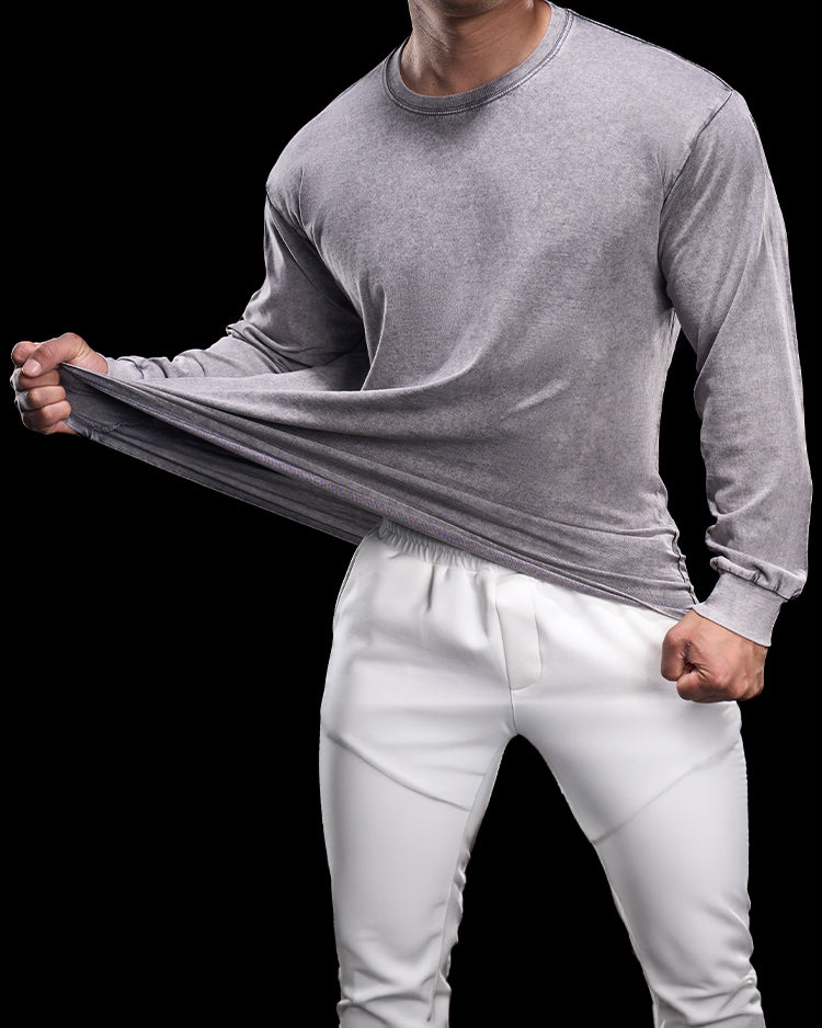 Heritage Washed Crew Long Sleeve Shirt - Ahaselected