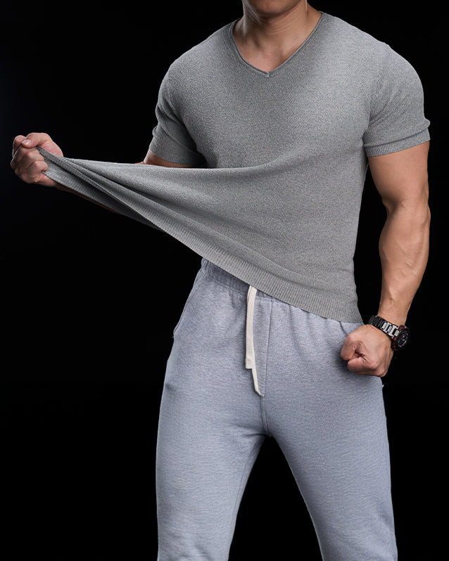 Classic V-Neck Knit Tee Short Sleeves - Ahaselected
