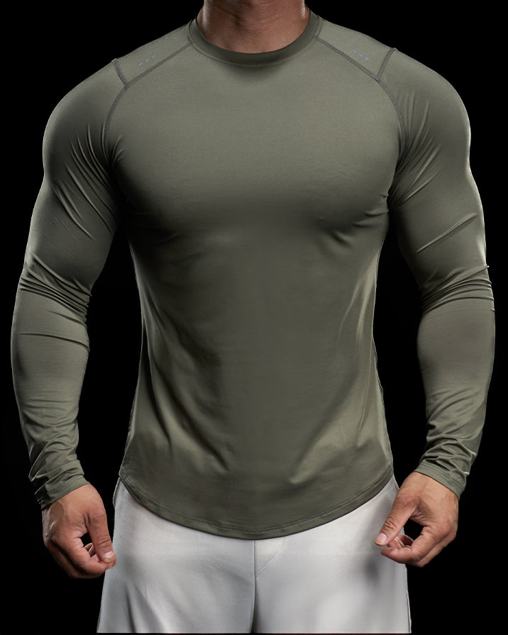 Reflective Performance Long Sleeve Tee Crew Neck Quick Dry - Ahaselected