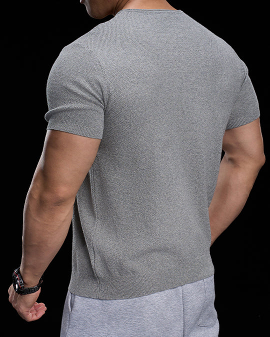 Classic V-Neck Knit Tee Short Sleeves - Ahaselected