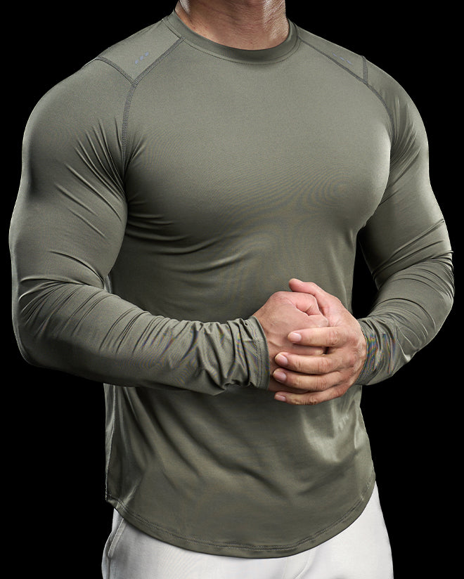 Reflective Performance Long Sleeve Tee Crew Neck Quick Dry - Ahaselected