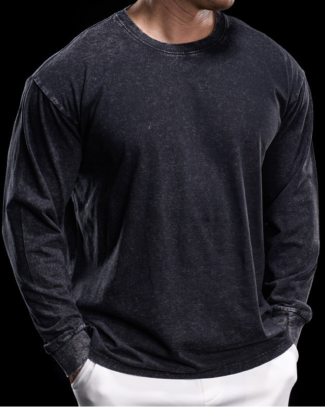Heritage Washed Crew Long Sleeve Shirt - Ahaselected