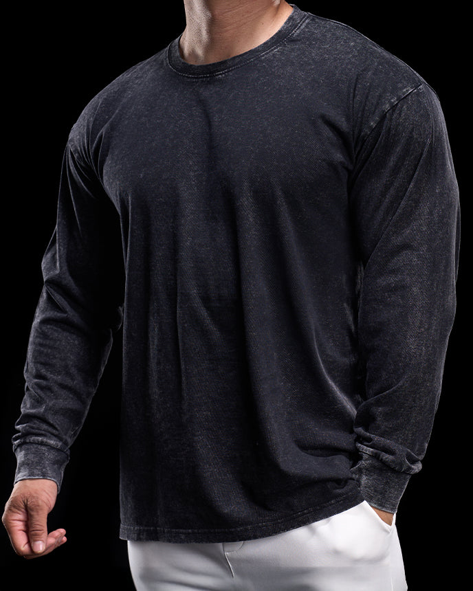 Heritage Washed Crew Long Sleeve Shirt - Ahaselected