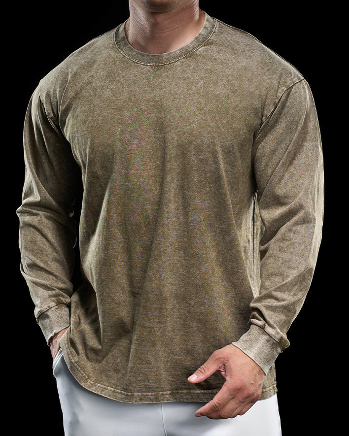 Heritage Washed Crew Long Sleeve Shirt - Ahaselected