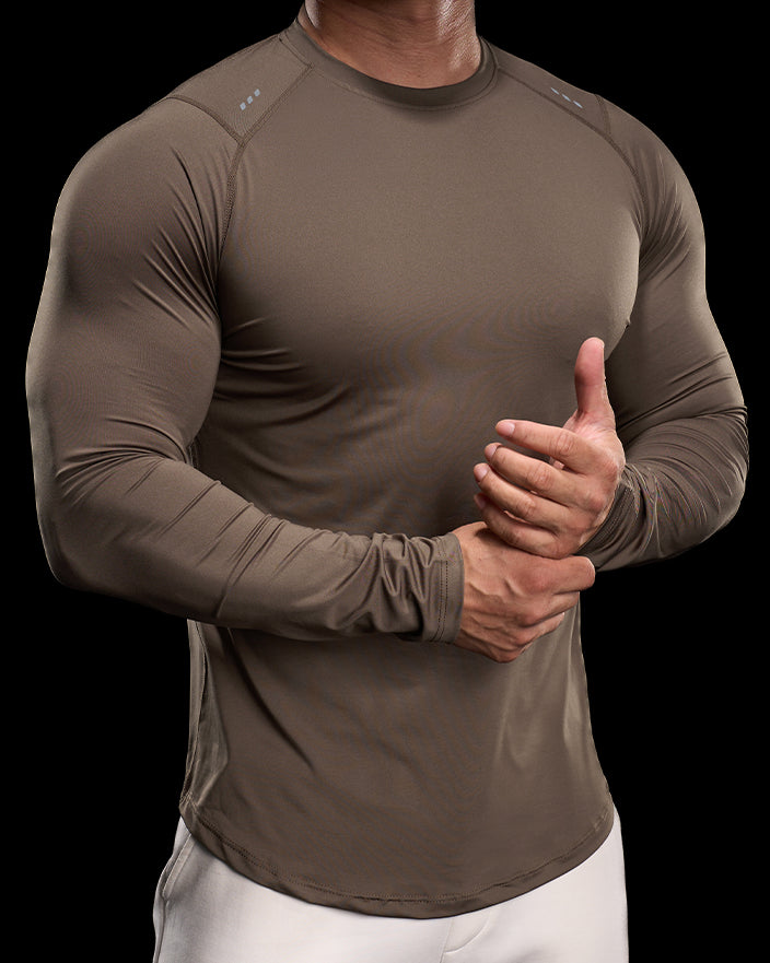 Reflective Performance Long Sleeve Tee Crew Neck Quick Dry - Ahaselected