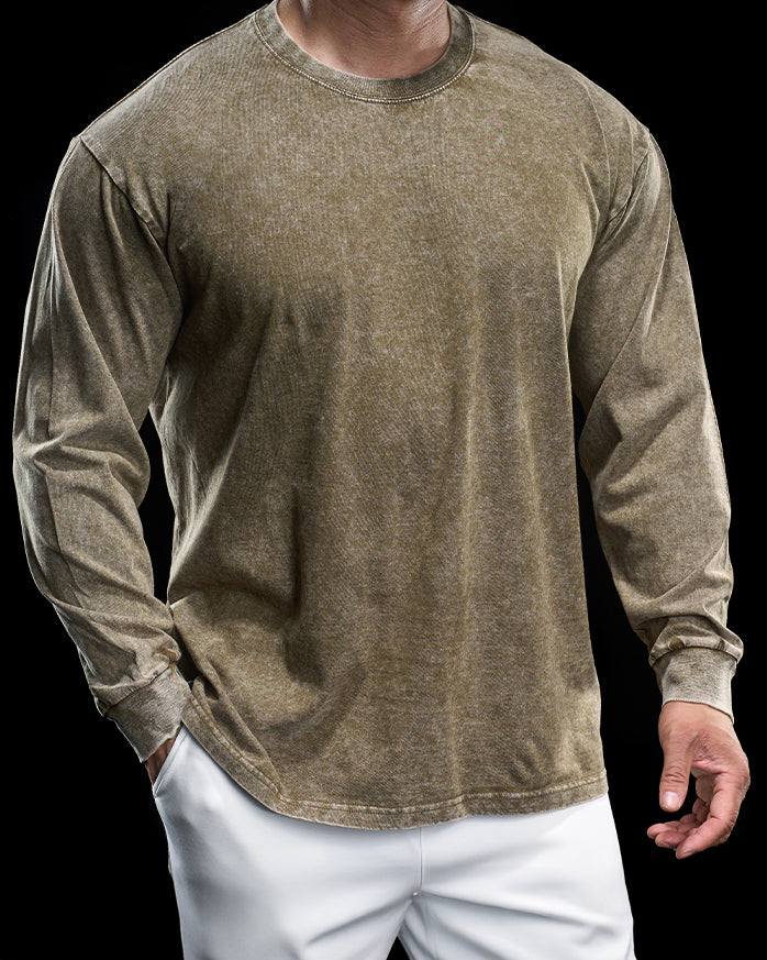 Heritage Washed Crew Long Sleeve Shirt - Ahaselected