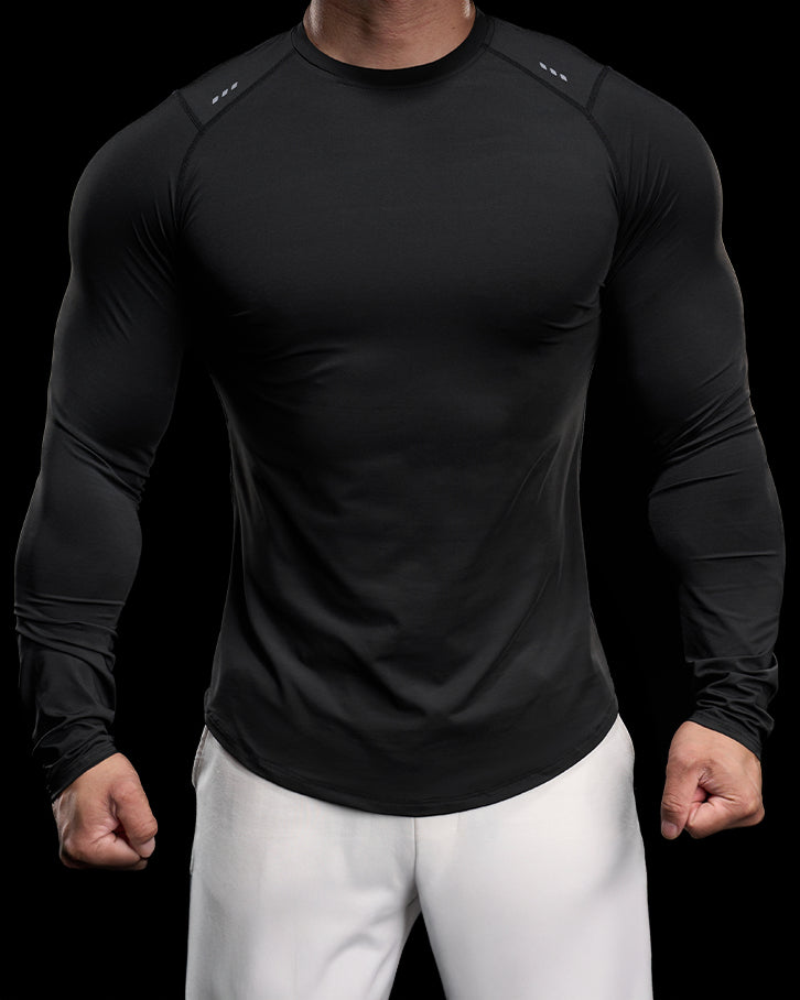Reflective Performance Long Sleeve Tee Crew Neck Quick Dry - Ahaselected