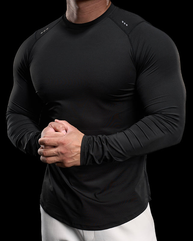 Reflective Performance Long Sleeve Tee Crew Neck Quick Dry - Ahaselected