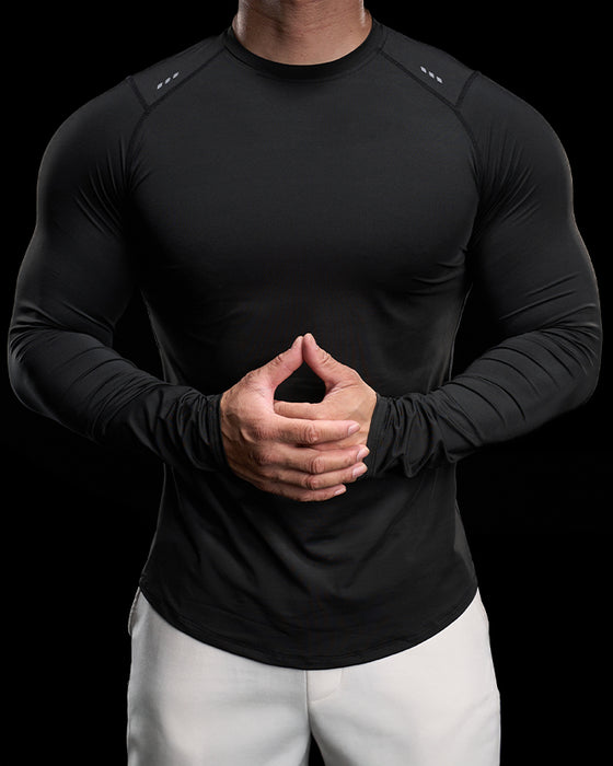 Reflective Performance Long Sleeve Tee Crew Neck Quick Dry - Ahaselected