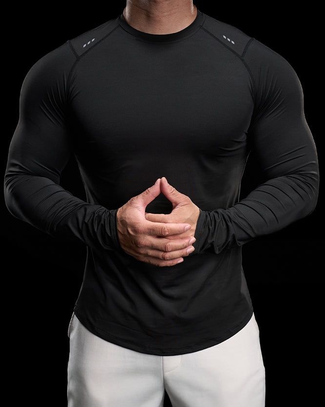 Reflective Performance Long Sleeve Tee Crew Neck Quick Dry - Ahaselected