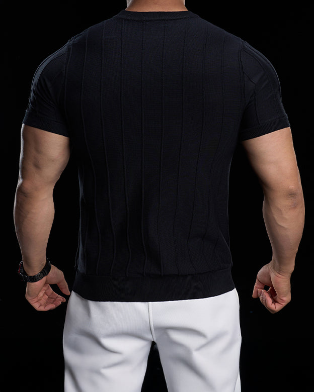 Ribbed Crew Neck Knit Tee Short Sleeves - Ahaselected