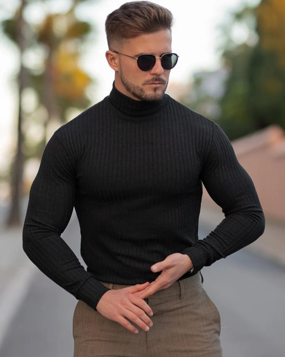 Stretch Rib Jersey Mockneck Long Sleeves Shirt New - Ahaselected