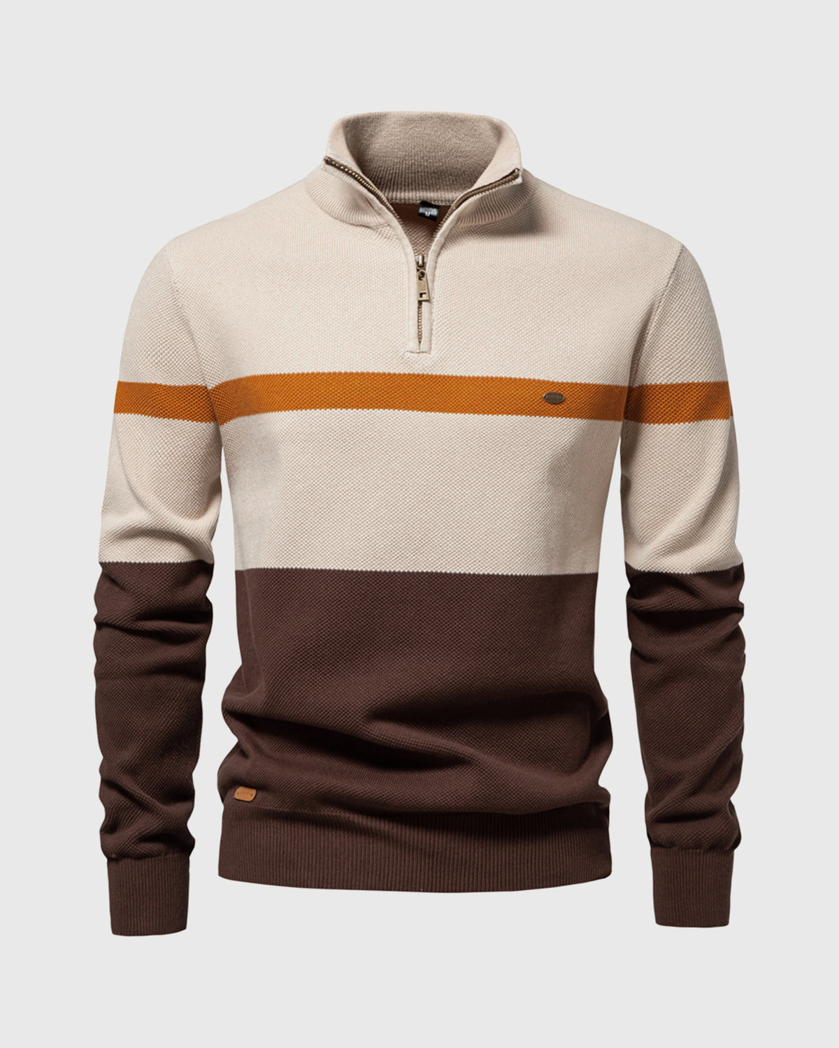 Color-Block Quarter-Zip Sweater New - Ahaselected