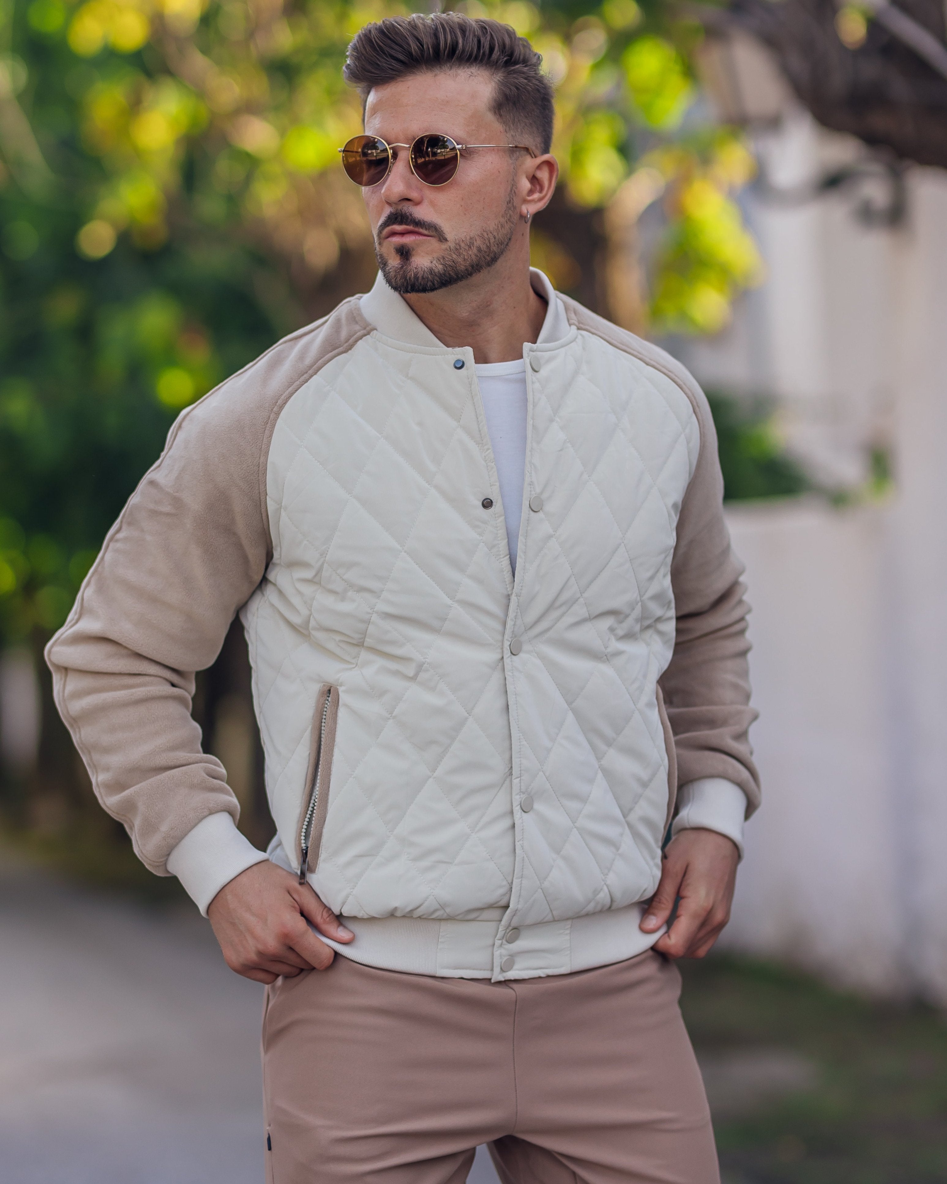 Panelled Hybrid Bomber Jacket New - Ahaselected