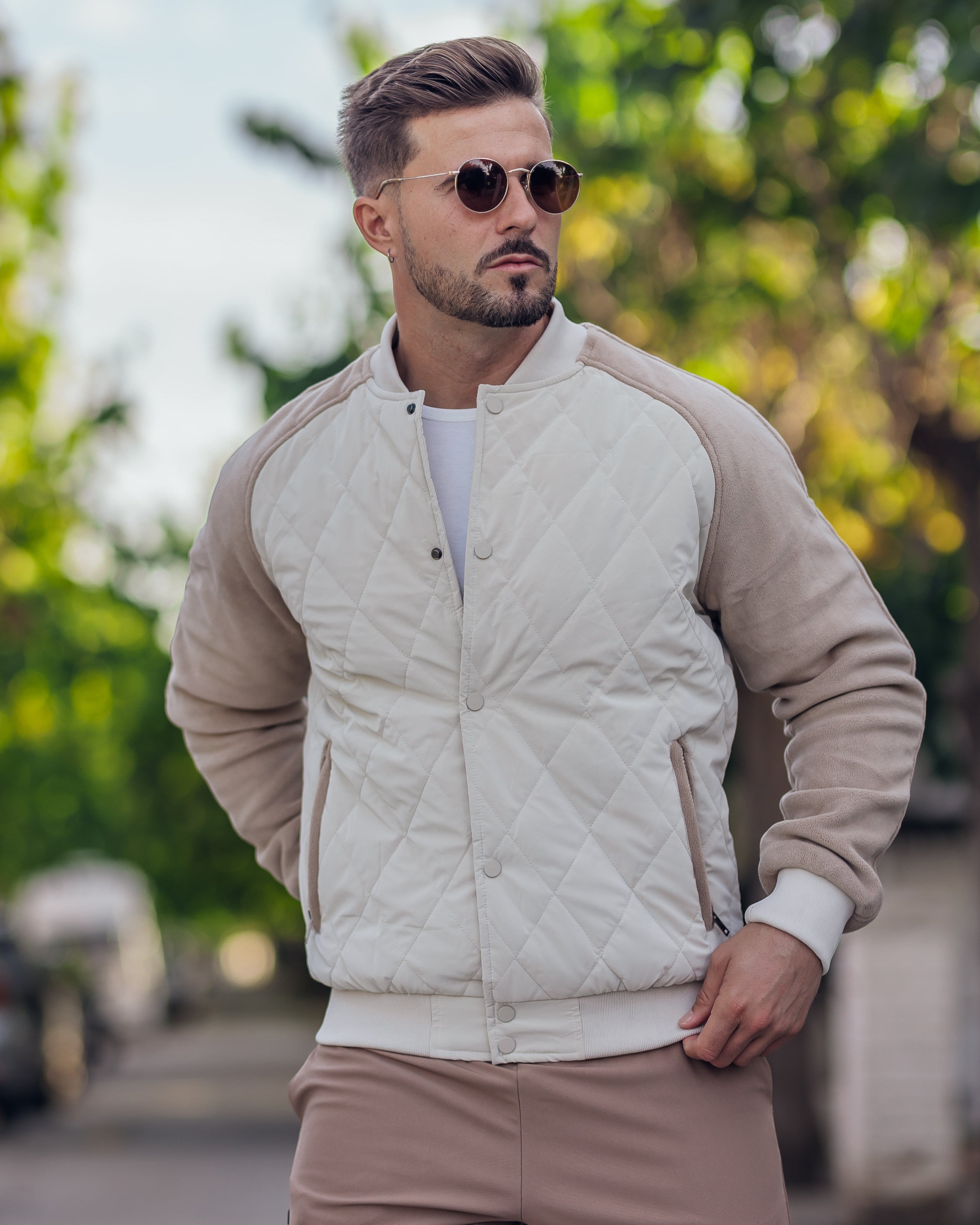Panelled Hybrid Bomber Jacket New - Ahaselected