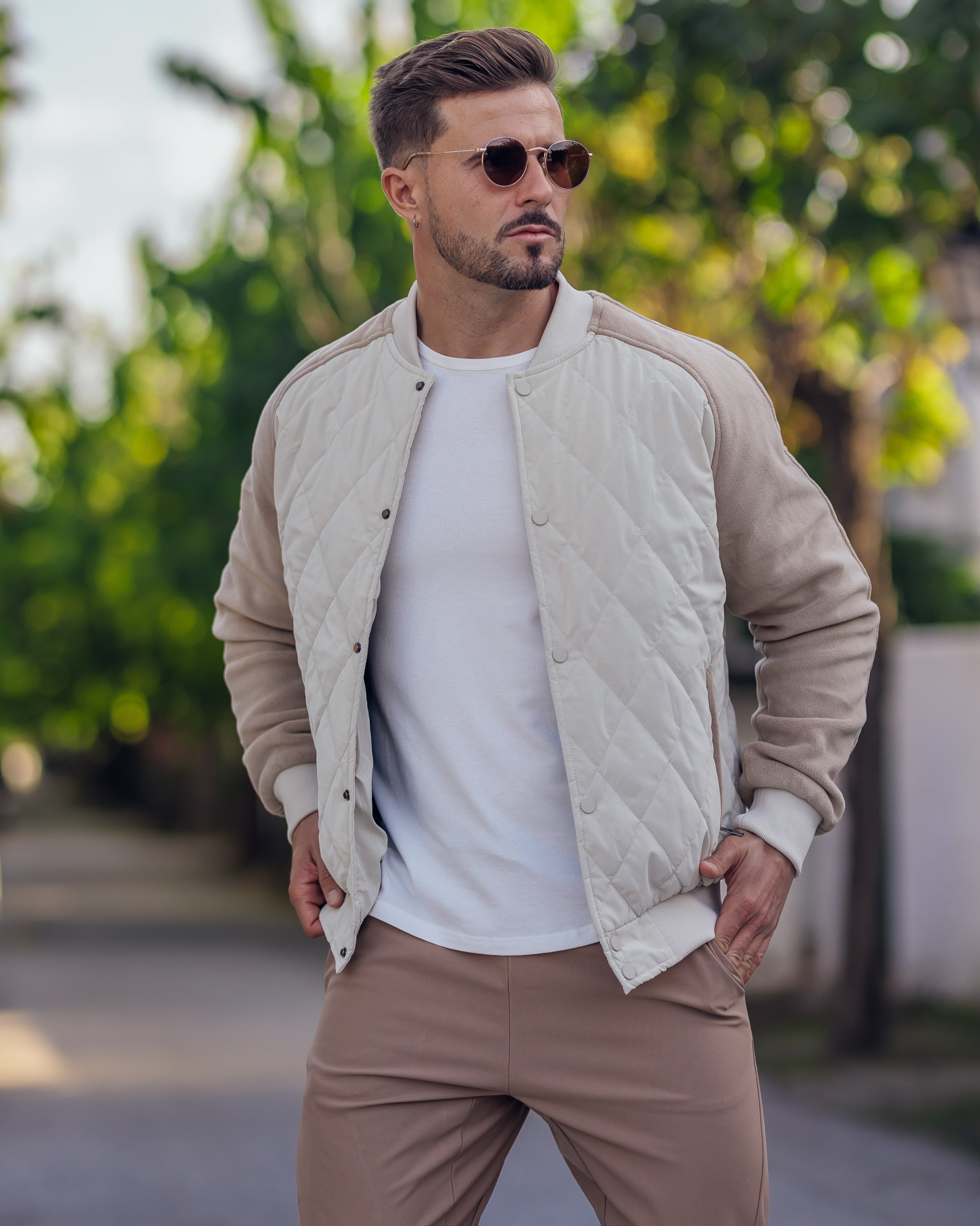 Panelled Hybrid Bomber Jacket New - Ahaselected