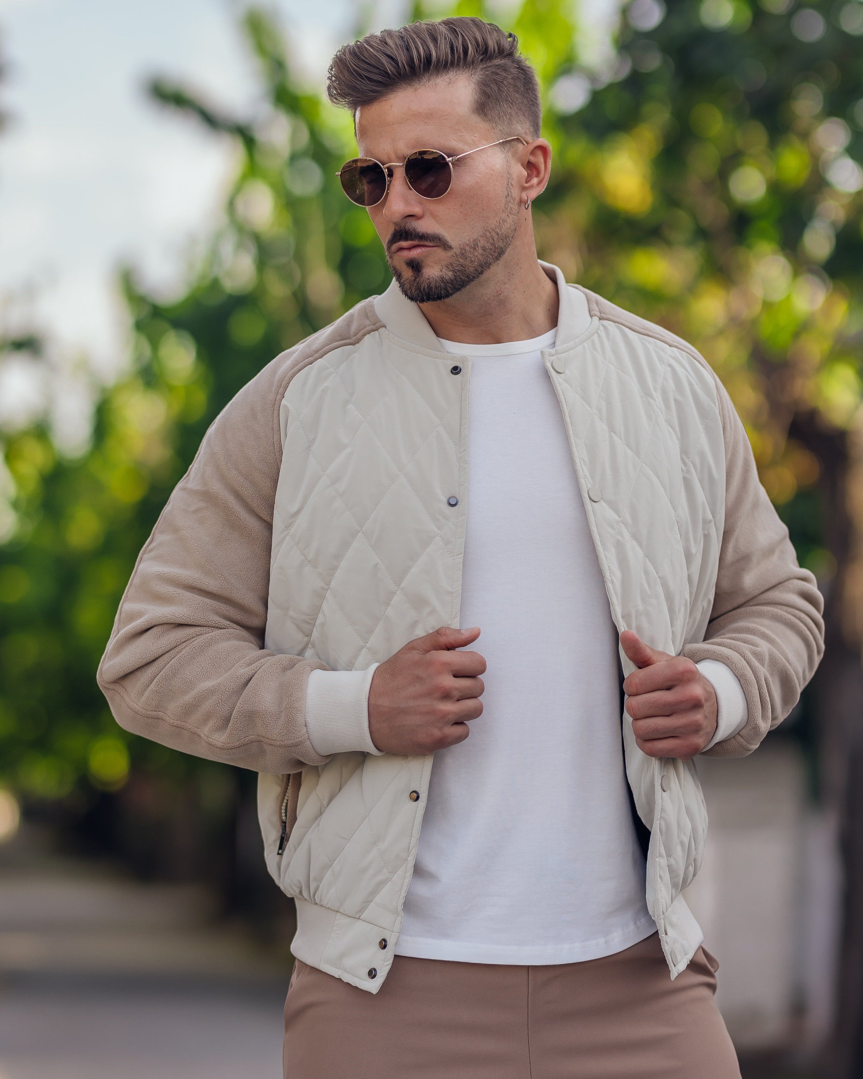 Panelled Hybrid Bomber Jacket New - Ahaselected