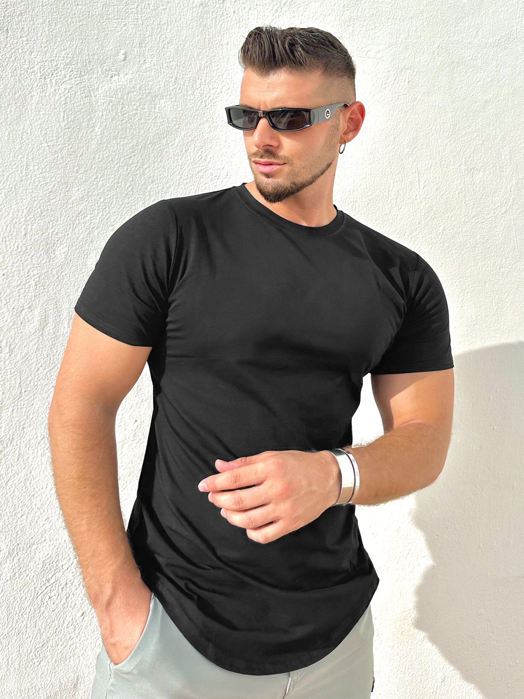 Kore Curved Hem T-shirt Muscle Fit Crew Neck-New - Ahaselected